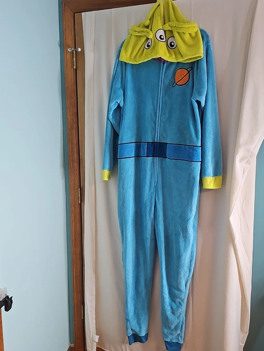 Vintage Adult Toy Story Blue Alien Hooded One-Piece Pajamas